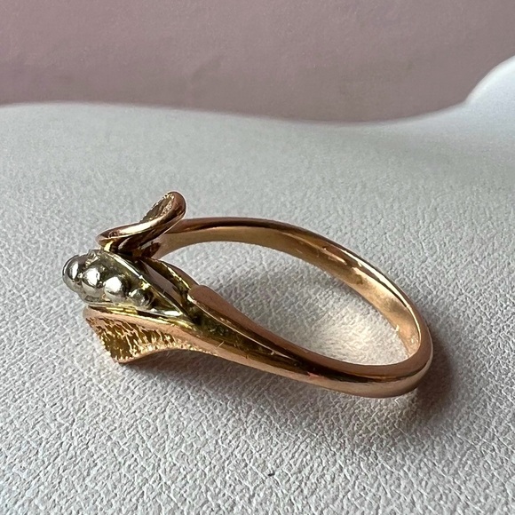 VINTAGE SOVIET UNION RUSSIAN TWO TONE 14K ROSE & WHITE GOLD RING HALLMARKED